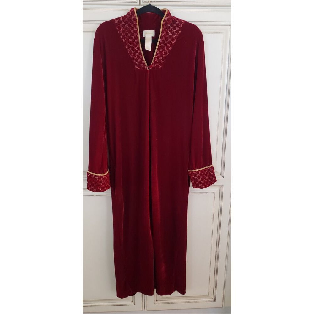 Vtg Whispers‎ Velour Robe Full Length Zips Medium